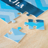 Blauwe chevron gepersonaliseerde foto sjabloon legpuzzel (Zijkant)