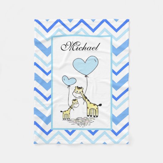 Blauwe Chevron Giraffe Lieve Moeder Baby Fleece Deken (Voorkant)