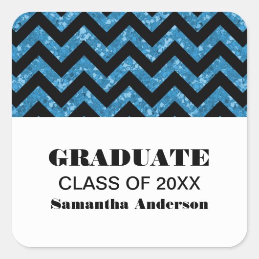 Blauwe Chevron Glitter Afstuderen Stickers (Voorkant)