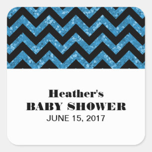 Blauwe Chevron Glitter Baby shower Stickers