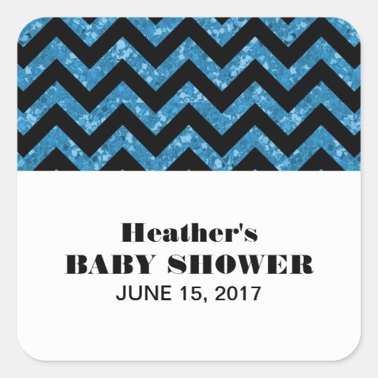 Blauwe Chevron Glitter Baby shower Stickers (Voorkant)