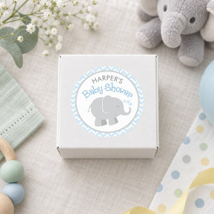 Blauwe Chevron Grijze Olifant Baby Shower Ronde Sticker