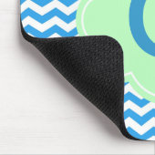 Blauwe chevron, lichte groene vorm, monogram muismat (Hoek)