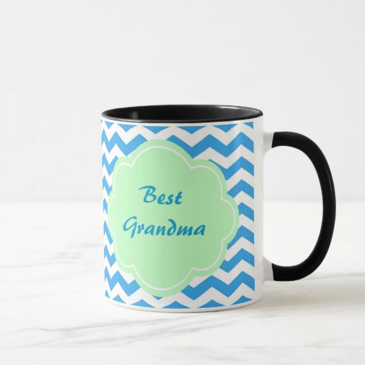 Blauwe chevron, lichtgroene vorm, monogram mok (Rechts)