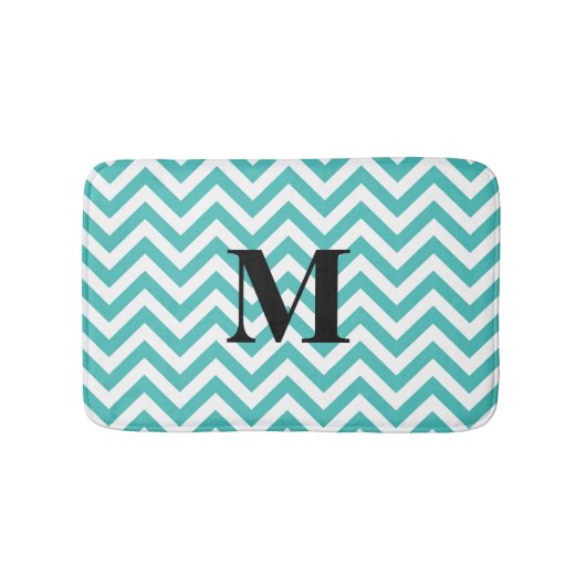 Blauwe Chevron met Monogram Badmat (Voorkant)
