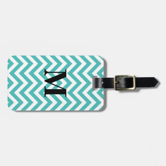 Blauwe Chevron met monogram Bagagelabel (Voorkant horizontaal)