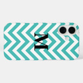 Blauwe Chevron met monogram Case-Mate iPhone Case (Achterkant (horizontaal))