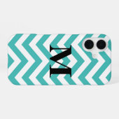 Blauwe Chevron met Monogram iPhone 16 Hoesje (Achterkant horizontaal)