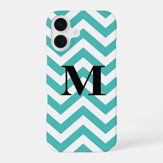 Blauwe Chevron met Monogram iPhone 16 Hoesje (Achterkant)