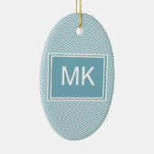Blauwe Chevron met monogram Keramisch Ornament (Rechts)
