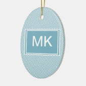 Blauwe Chevron met monogram Keramisch Ornament (Links)