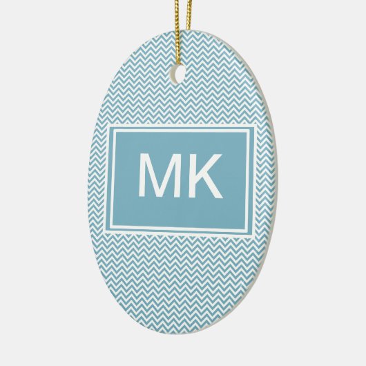 Blauwe Chevron met monogram Keramisch Ornament (Links)