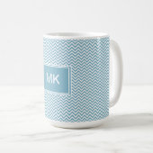 Blauwe Chevron met monogram Koffiemok (Voorkant rechts)