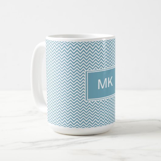 Blauwe Chevron met monogram Koffiemok (Voorkant links)