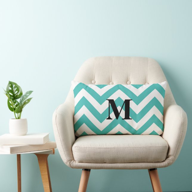 Blauwe Chevron met monogram Kussen (Stoel)
