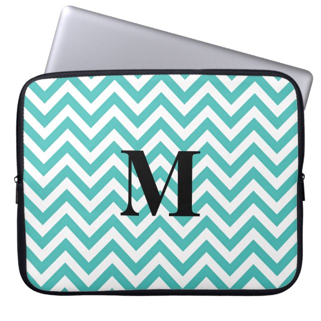 Blauwe Chevron met Monogram Laptop Sleeve (Voorkant)