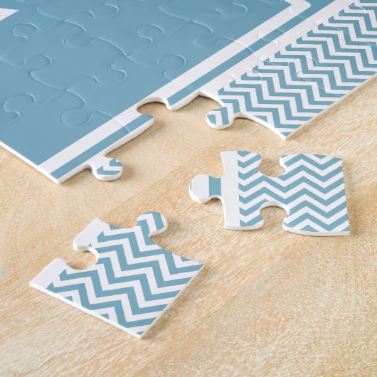 Blauwe Chevron met monogram Legpuzzel (Zijkant)