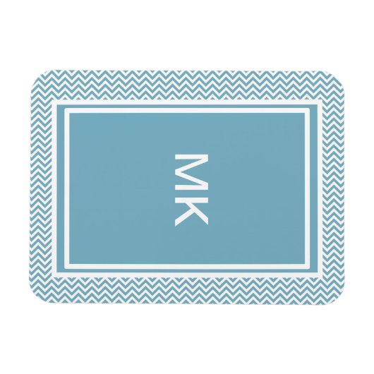 Blauwe Chevron met monogram Magneet (Horizontaal)