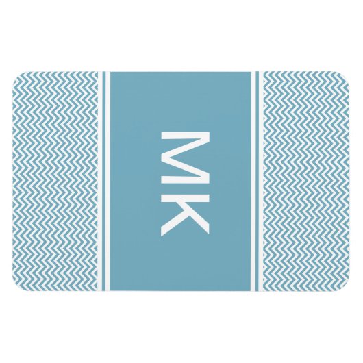 Blauwe Chevron met monogram Magneet (Horizontaal)
