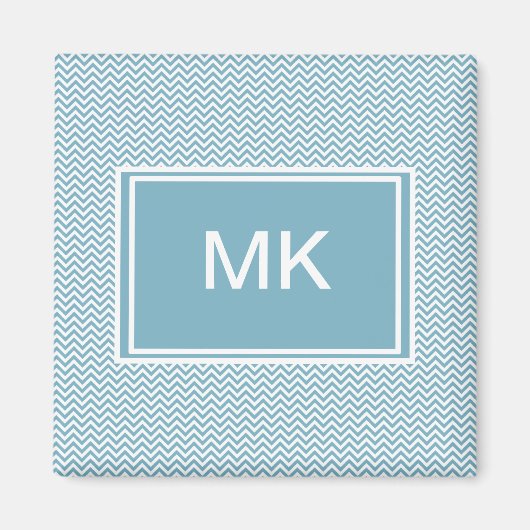 Blauwe Chevron met monogram Magneet (Voorkant)