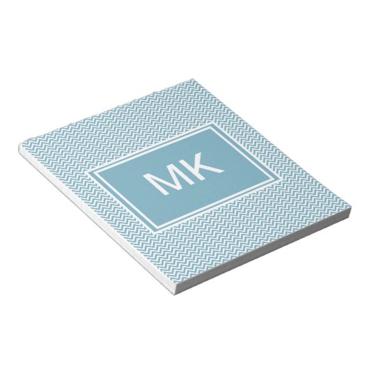 Blauwe Chevron met monogram Notitieblok (Schuin)