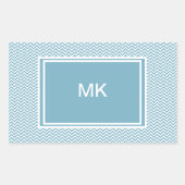 Blauwe Chevron met monogram Rechthoekige Sticker (Voorkant)
