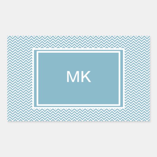 Blauwe Chevron met monogram Rechthoekige Sticker (Voorkant)