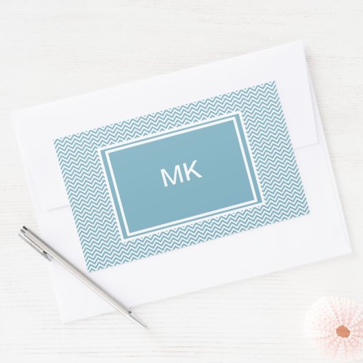 Blauwe Chevron met monogram Rechthoekige Sticker (Envelop)