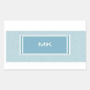 Blauwe Chevron met Monogram Rechthoekige Sticker