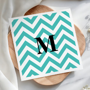 Blauwe Chevron met Monogram Servetten