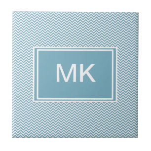 Blauwe Chevron met Monogram Tegeltje