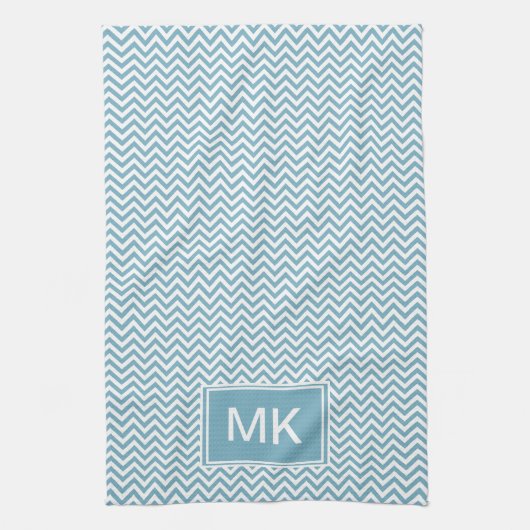 Blauwe Chevron met monogram Theedoek (Verticaal)