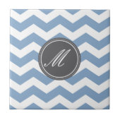 Blauwe Chevron met Monogram Tiles Tegeltje (Voorkant)