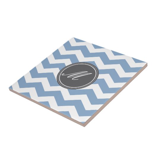 Blauwe Chevron met Monogram Tiles Tegeltje (Zijkant)