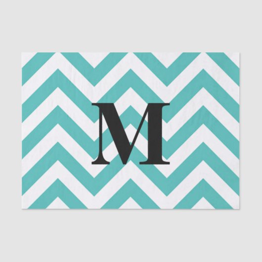 Blauwe Chevron met monogram Tissuepapier (Voorkant)
