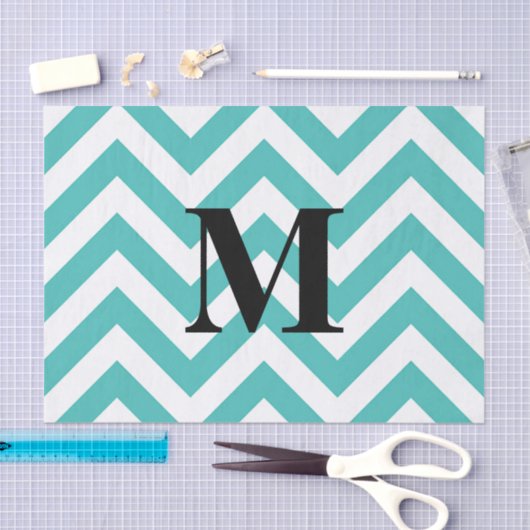 Blauwe Chevron met monogram Tissuepapier (Craft)