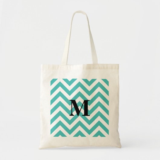 Blauwe Chevron met monogram Tote Bag (Voorkant)