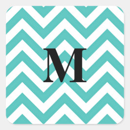 Blauwe Chevron met monogram Vierkante Sticker
