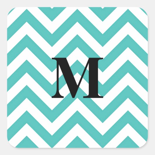 Blauwe Chevron met monogram Vierkante Sticker (Voorkant)
