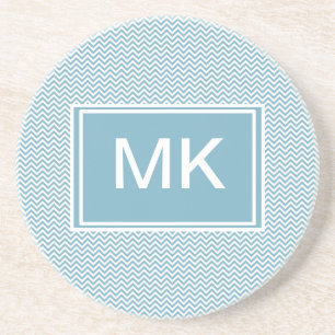 Blauwe Chevron met Monogram Zandsteen Onderzetter