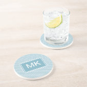 Blauwe Chevron met monogram Zandsteen Onderzetter (Zijkant)