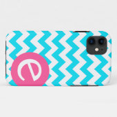 Blauwe chevron monogram iPhone case cover (Achterkant (horizontaal))