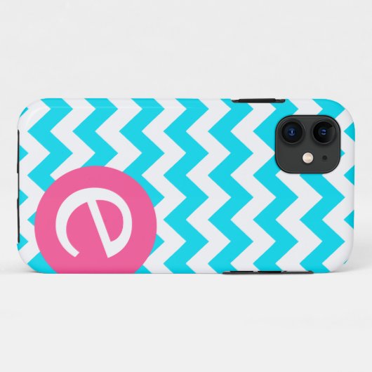 Blauwe chevron monogram iPhone case cover (Achterkant (horizontaal))