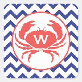 Blauwe Chevron Monogram Krab Sticker