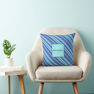 Blauwe Chevron Monogrammed Kussen