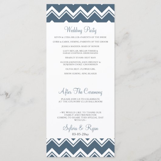 Blauwe chevron Palm Trees Beach Trouwprogramma's Programmakaart (Achterkant)