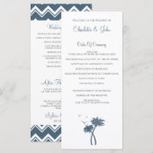 Blauwe chevron Palm Trees Beach Trouwprogramma's Programmakaart (Voorkant / Achterkant)