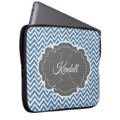 Blauwe Chevron persoonlijke laptophoes Laptop Sleeve (Voorkant Rechts)
