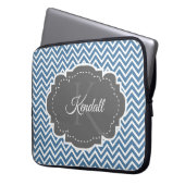 Blauwe Chevron persoonlijke laptophoes Laptop Sleeve (Voorkant Links)