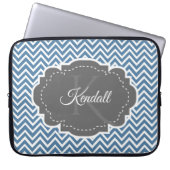 Blauwe Chevron persoonlijke laptophoes Laptop Sleeve (Voorkant)